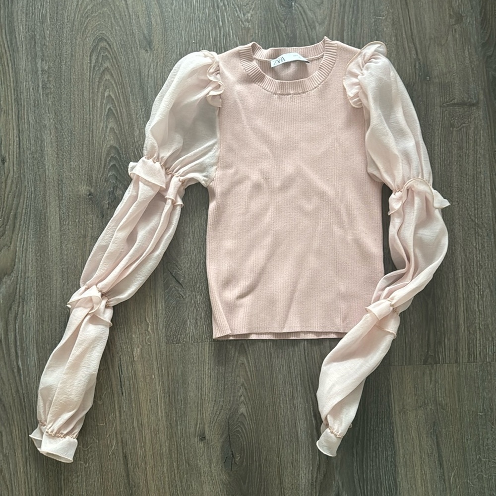 Zara blush pink top with balloon sleeves